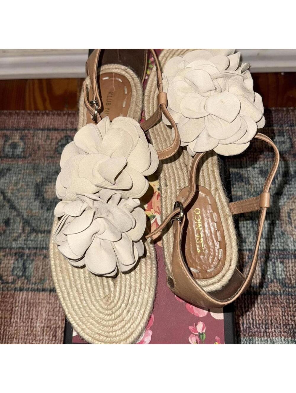 Klub Nico Eve Leather Burlap Sandals Beige/Brown Size 9.